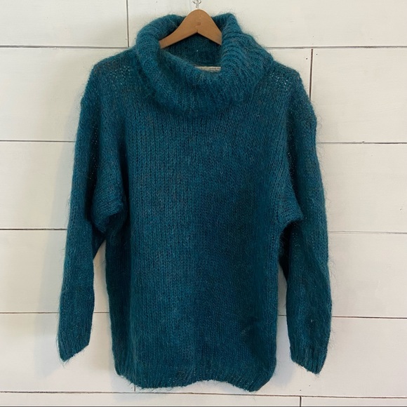 Cassidy Sweaters - Cassidy Women’s Mohair Blend Cowl Neck Peacock Sweater. Size Large.